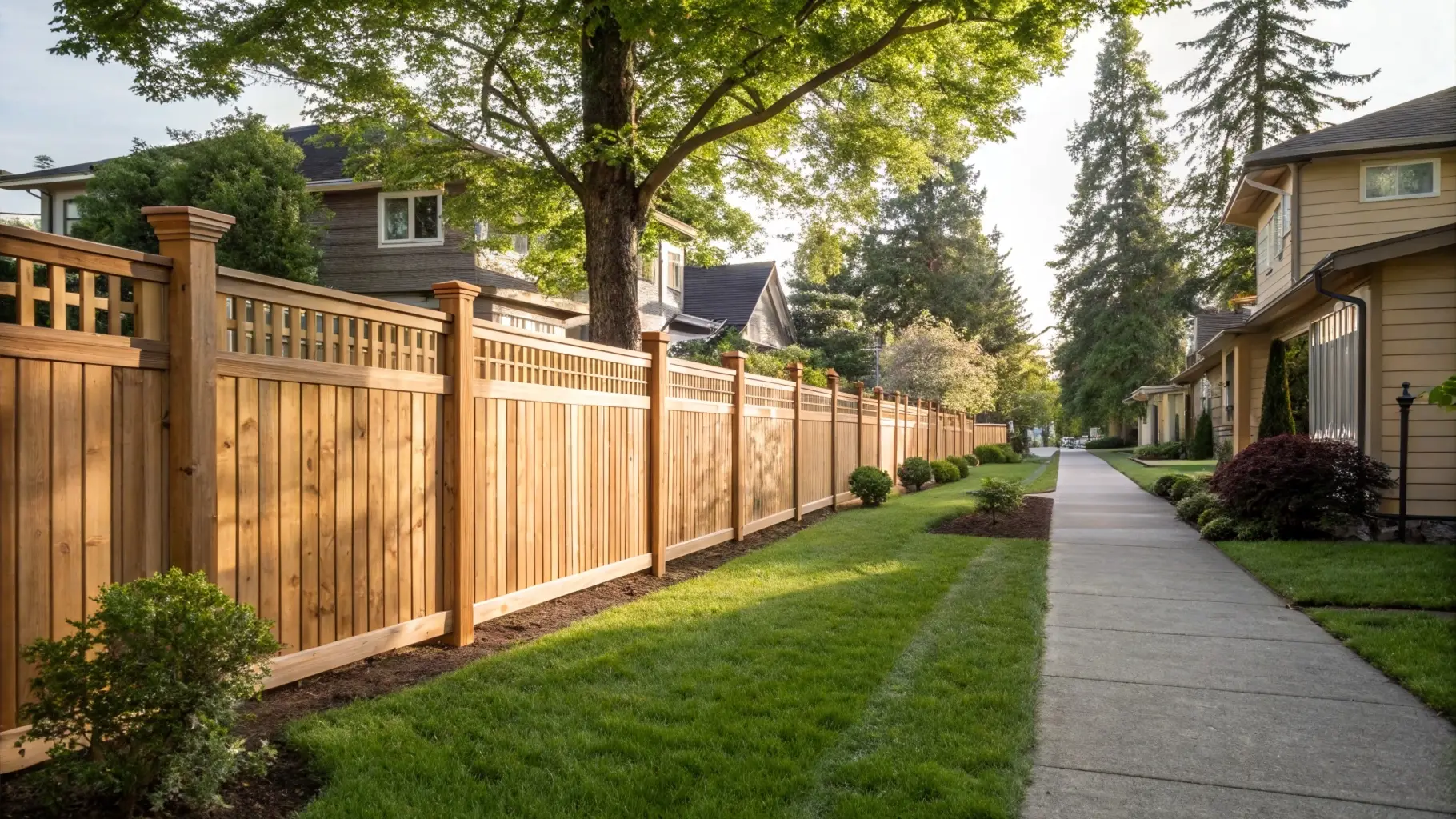 Custom wood privacy fence installation by Cool Cat Fence Company in a Seattle neighborhood